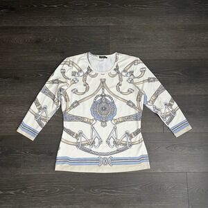 J McLaughlin Catalina Cloth Signature Tee 3/4 Sleeve Equestrian Top Small Preppy